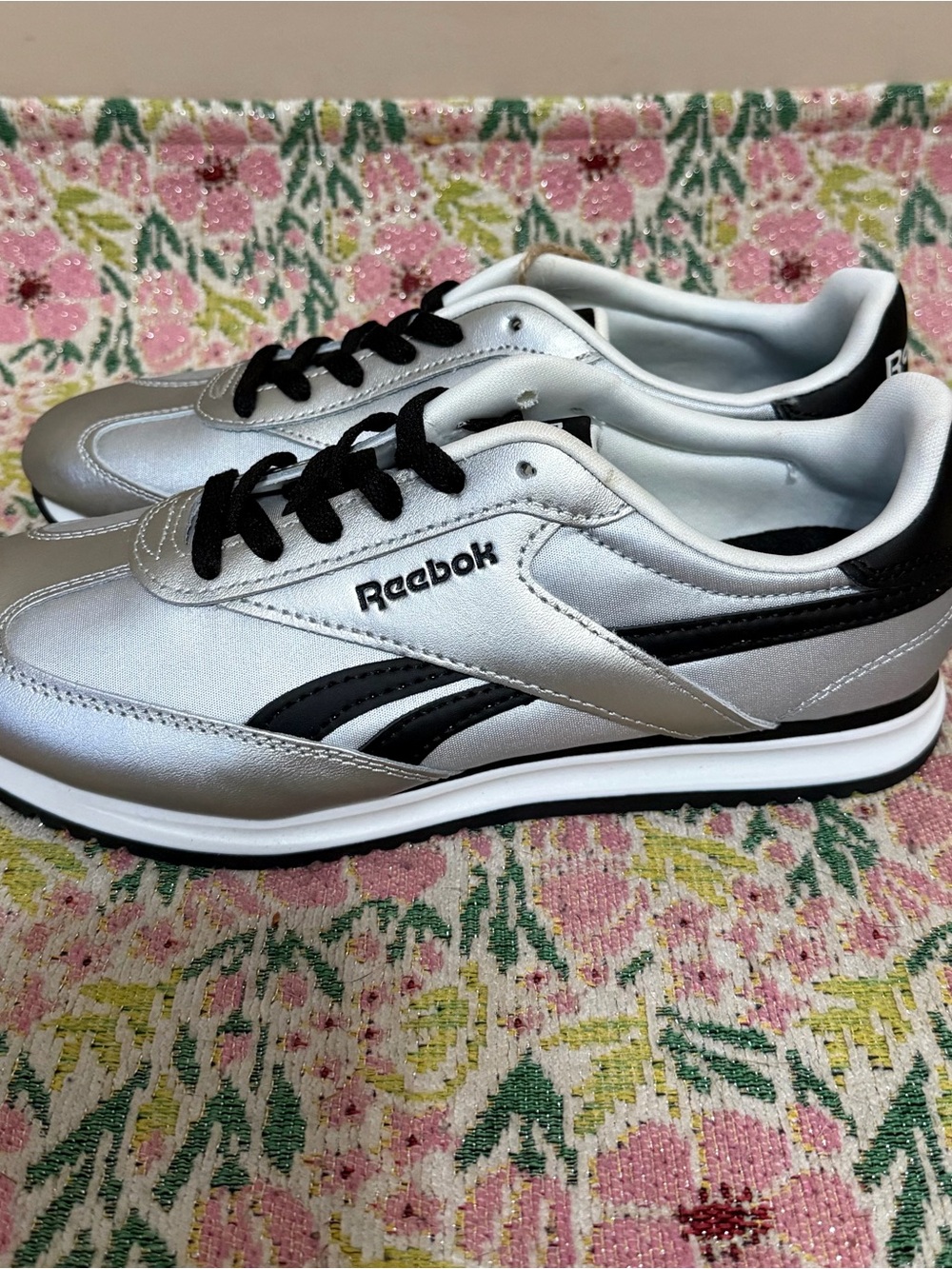 Reebok Women’s Ortholite Silver and Black Retro Sneakers